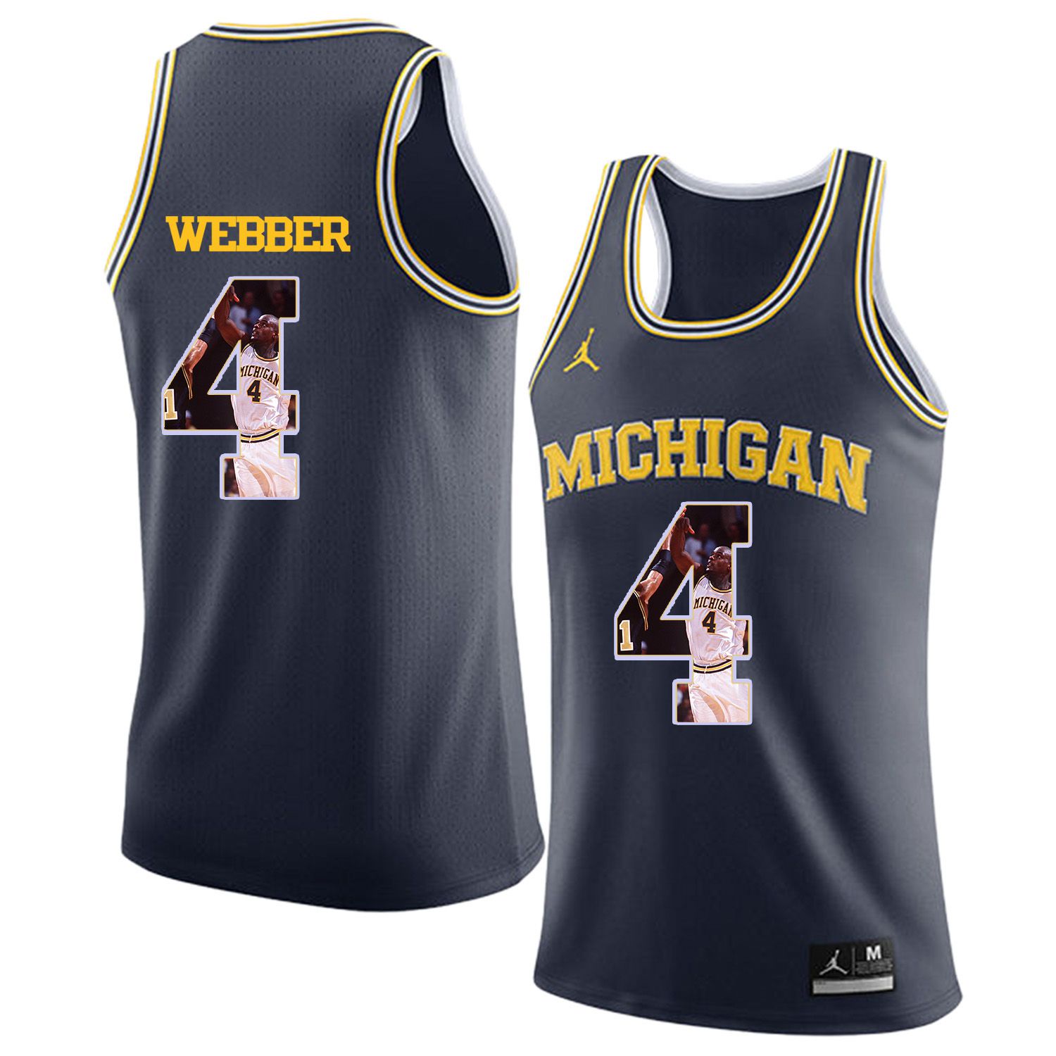 Men Jordan University of Michigan Basketball Navy #4 Webber Fashion Edition Customized NCAA Jerseys